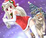  christmas christmas_tree elbow_gloves fate/stay_night fate_(series) gloves illyasviel_von_einzbern red_eyes santa_costume snow thighhighs 