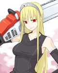  bad_id bad_pixiv_id blonde_hair chainsaw hime_(kaibutsu_oujo) kaibutsu_oujo long_hair lowres luisu red_eyes solo 