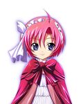  artist_request bow bowtie cape frills kiddy_grade looking_at_viewer maid_headdress pink_hair purple_eyes red_bow red_neckwear short_hair simple_background solo upper_body viola_(kiddy_grade) white_background 