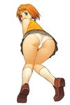  a1 absurdres all_fours ass bent_over blush highres my-hime orange_hair orange_shirt panties purple_eyes school_uniform shirt short_hair skirt socks solo tokiha_mai trefoil underwear white_panties 