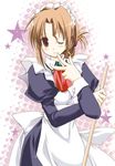  brown_hair folded_ponytail hayate_no_gotoku! maid maria_(hayate_no_gotoku!) one_eye_closed red_eyes sesena_yau solo 