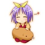  :3 capybara capybara-san casual closed_eyes hair_ribbon hiiragi_tsukasa lowres lucky_star minami_(colorful_palette) non-web_source purple_hair ribbon short_hair solo stuffed_animal stuffed_toy 