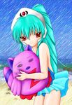  1girl beach broccoli_(company) galaxy_angel green_hair looking_at_viewer normad outdoors red_eyes solo swimsuit vanilla vanilla_h 