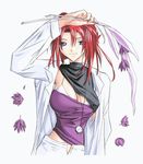  1girl alternate_costume blue_eyes breasts flower forte_stollen galaxy_angel large_breasts looking_at_viewer monocle red_hair simple_background solo stollen_forte white_background 