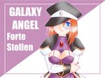  1girl blue_eyes character_name cleavage_cutout copyright_name forte_stollen galaxy_angel looking_at_viewer monocle red_hair solo stollen_forte 