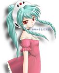  1girl bangs galaxy_angel green_hair high_ponytail long_hair looking_at_viewer lowres ponytail red_eyes solo translation_request vanilla vanilla_h 