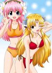  blonde_hair blue_eyes brown_hair franboise_ranpha galaxy_angel milfeulle_sakuraba pink_hair ranpha_franboise sakuraba_milfeulle swimsuit 