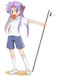  anpan food gym_uniform hiiragi_kagami lucky_star purple_hair solo takahashi_ren 