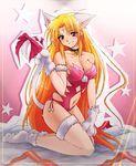  animal_ears blonde_hair breasts cat_ears cat_tail cleavage galaxy_angel garters kaiga large_breasts legs long_legs paws ranpha_franboise solo tail thighs 