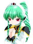  1girl bangs galaxy_angel green_hair high_ponytail long_hair ponytail red_eyes simple_background solo vanilla vanilla_h white_background 