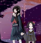  black_hair enma_ai japanese_clothes jigoku_shoujo kikuri kimono purple_eyes red_eyes school_uniform seifuku serafuku snow 