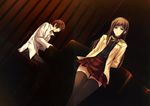  brown_hair innocent_grey long_hair piano skirt thigh-highs zettai_ryouiki 