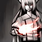  bad_id bad_pixiv_id face fire fujiwara_no_mokou grey grin red_eyes smile solo touhou zimu 