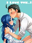  1girl adachi_(nogami_nono) asakura_ryouko black_hair blue_eyes blue_hair buruma gym_uniform kiss kita_high_school_uniform long_hair school_uniform serafuku short_hair suzumiya_haruhi_no_yuuutsu taniguchi 