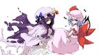  bat bat_wings book bored bow coo hat large_bow lavender_hair long_hair multiple_girls oekaki patchouli_knowledge purple_hair red_eyes remilia_scarlet short_hair smile touhou very_long_hair wings wrist_cuffs 