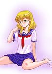  alternate_costume blonde_hair green_eyes kisaragi_ryou_(sougetsu-tei) mizuhashi_parsee pointy_ears school_uniform solo touhou 