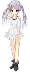  bad_id bad_pixiv_id bare_shoulders bracelet jewelry legs long_hair mio_18navel original pc_personification red_eyes silver_hair sketch skirt smile solo twintails white_skirt 