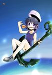  anchor black_hair blue_eyes flat_chest hat hishaku m_spark murasa_minamitsu one-piece_swimsuit sailor_hat school_swimsuit short_hair solo swimsuit touhou ufo 