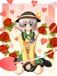  eyes flower green_eyes hat heart komeiji_koishi md5_mismatch rose short_hair silver_hair solo touhou yamasan 