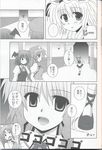  alternate_hair_length alternate_hairstyle bat_wings comic flandre_scarlet greyscale head_wings hong_meiling izayoi_sakuya koakuma monochrome multiple_girls nagana_sayui running scan short_hair touhou translated wings 