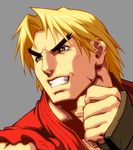  alvin_lee angry bangs blonde_hair clenched_hand clenched_teeth close-up dougi duplicate eyebrows face fighting_stance fingerless_gloves gloves grey_background japanese_clothes ken_masters looking_away male_focus muscle official_art orange_eyes parted_bangs parted_lips simple_background sleeveless solo street_fighter street_fighter_ii_(series) teeth thick_eyebrows udon_entertainment 