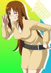  belt brown_eyes brown_hair dress glasses k-on! leaning_forward long_hair no_legwear one_eye_closed solo sweater sweater_dress tongue yamanaka_sawako zerosu_(take_out) 