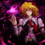  ascot blonde_hair glowing glowing_eyes hair_ribbon older purple_eyes reg_(artist) ribbon rumia short_hair solo touhou wings 