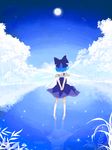  ann606 back blue_hair bow cirno dress ice moon short_hair snow socks solo tegaki touhou tree wings 