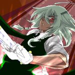  bad_id bad_pixiv_id braid from_below hair_over_one_eye izayoi_sakuya knife naganegi oekaki short_hair silver_hair solo touhou twin_braids 