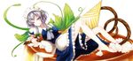  :q bad_feet braid cheshuilishang food in_food izayoi_sakuya licking_lips maid maid_headdress minigirl pudding silver_hair solo tongue tongue_out touhou twin_braids 