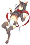  ahoge animal_ears bad_id bad_pixiv_id black_hair black_legwear blue_eyes kiki_(koba) koba legs midriff original scarf short_hair shorts solo thighhighs 