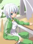  alternate_costume bad_id bad_pixiv_id blue_eyes braid contemporary izayoi_sakuya okaki short_hair silver_hair solo touhou track_suit twin_braids 