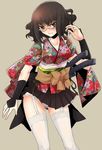  brown_hair female girl glasses japanese_clothes katana kimono short_hair sword weapon 
