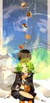  back-to-back bad_id bad_pixiv_id cake dessert eyewear_on_head floating food fork glasses green_eyes green_hair gumi highres long_image maple_(cyakapon) mont_blanc_(food) orange_legwear pantyhose pastry school_uniform serafuku short_hair skirt sky solo sparkle tall_image tears vocaloid yowamushi_mont-blanc_(vocaloid) 