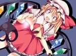  bad_id bad_pixiv_id blonde_hair colorized flandre_scarlet haruka_(aaasld) hat kamiya_tomoe red_eyes ribbon short_hair side_ponytail solo touhou wings 