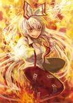  bad_id bad_pixiv_id fire fujiwara_no_mokou grin hair_ribbon lips ribbon setsuri_(tubaki) smile solo touhou yellow 