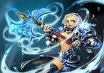  armor aura axe banned_artist blue_eyes breasts cleavage fog medium_breasts midriff open_mouth short_hair smoke solo warcraft weapon white_hair world_of_warcraft xil 