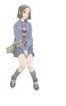  bag black_hair copyright_request hiramatsu_tadashi jacket shoes short_hair skirt sneakers solo 