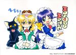  andou_mahoro andou_minawa blonde_hair blue_hair green_eyes mahoromatic maid slash 