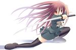  alastor_(shakugan_no_shana) black_legwear fighting_stance jewelry kurasawa_kyoushou long_hair pendant red_eyes red_hair school_uniform shakugan_no_shana shana sword thighhighs weapon zettai_ryouiki 