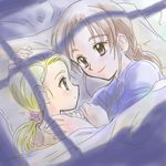  bed blonde_hair brown_eyes brown_hair futari_wa_precure futari_wa_precure_max_heart futari_wa_pretty_cure green_eyes kujou_hikari lowres precure yuri 