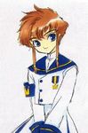  angelic_layer blue_eyes brown_hair lowres school_uniform seifuku serafuku suzuhara_misaki 