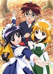  andou_mahoro andou_minawa blonde_hair blue_hair brown_hair glasses green_eyes mahoromatic maid misato_suguru yellow_eyes 