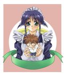  andou_mahoro blue_hair brown_hair glasses green_eyes mahoromatic maid misato_suguru 