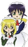  andou_mahoro andou_minawa blonde_hair blue_hair green_eyes lowres mahoromatic maid yellow_eyes 