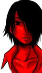  1boy black_hair bust hair_over_one_eye ichimoku_ren jigoku_shoujo looking_at_viewer lowres male male_focus monochrome red simple_background solo upper_body 