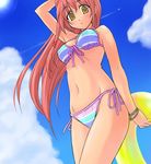  :o aircraft airplane bikini blush bracelet breasts cloud condensation_trail covered_nipples day front-tie_top innertube itoji jet jewelry long_hair looking_at_viewer medium_breasts multicolored multicolored_stripes original pink_hair side-tie_bikini sky solo striped striped_bikini swimsuit yellow_eyes 