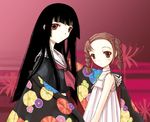  black_hair brown_eyes brown_hair enma_ai japanese_clothes jigoku_shoujo kimono red_eyes shibata_tsugumi 