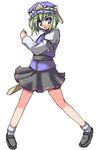  akiyasu blue_eyes full_body green_hair hat loafers oekaki rod_of_remorse shiki_eiki shoes short_hair simple_background skirt socks solo touhou 