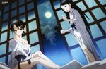  bare_shoulders black_hair blue_eyes blush breasts cleavage comp_h's embarrassed full_moon fuura_kafuka hair_ornament hairclip japanese_clothes kimono kitsu_chiri legs long_hair medium_breasts moon morioka_hideyuki multiple_girls night night_sky no_bra non-web_source off_shoulder official_art open_mouth orange_eyes pointing sash sayonara_zetsubou_sensei scan short_hair sitting sky standing striped very_long_hair yukata 